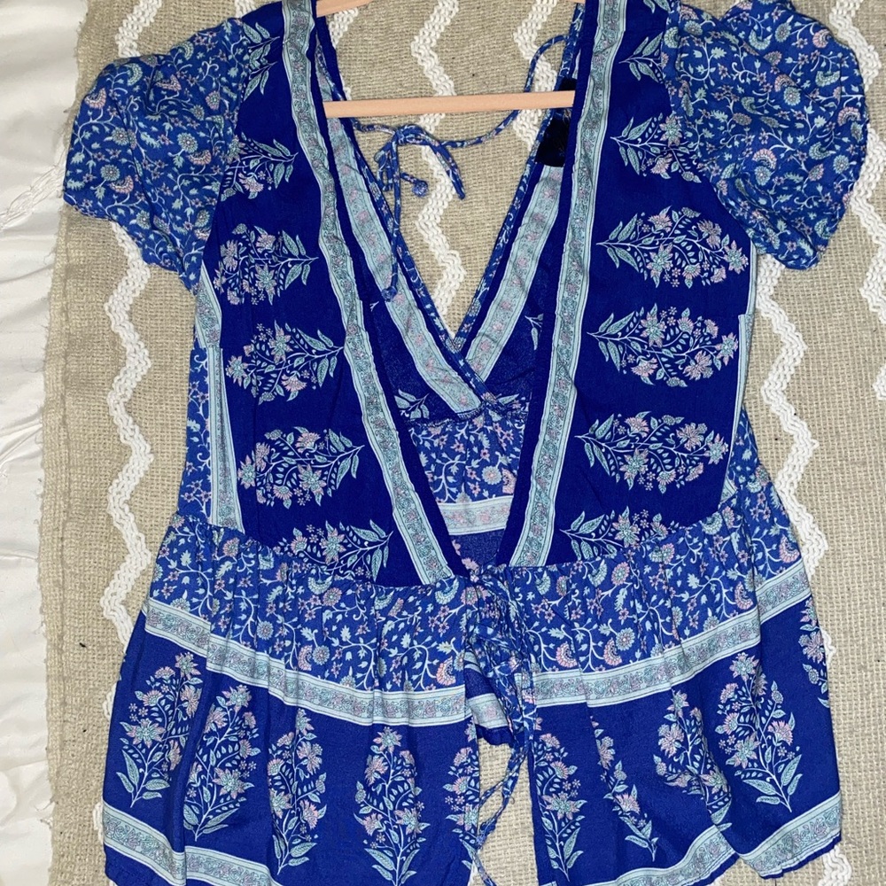 Blue tied blouse
